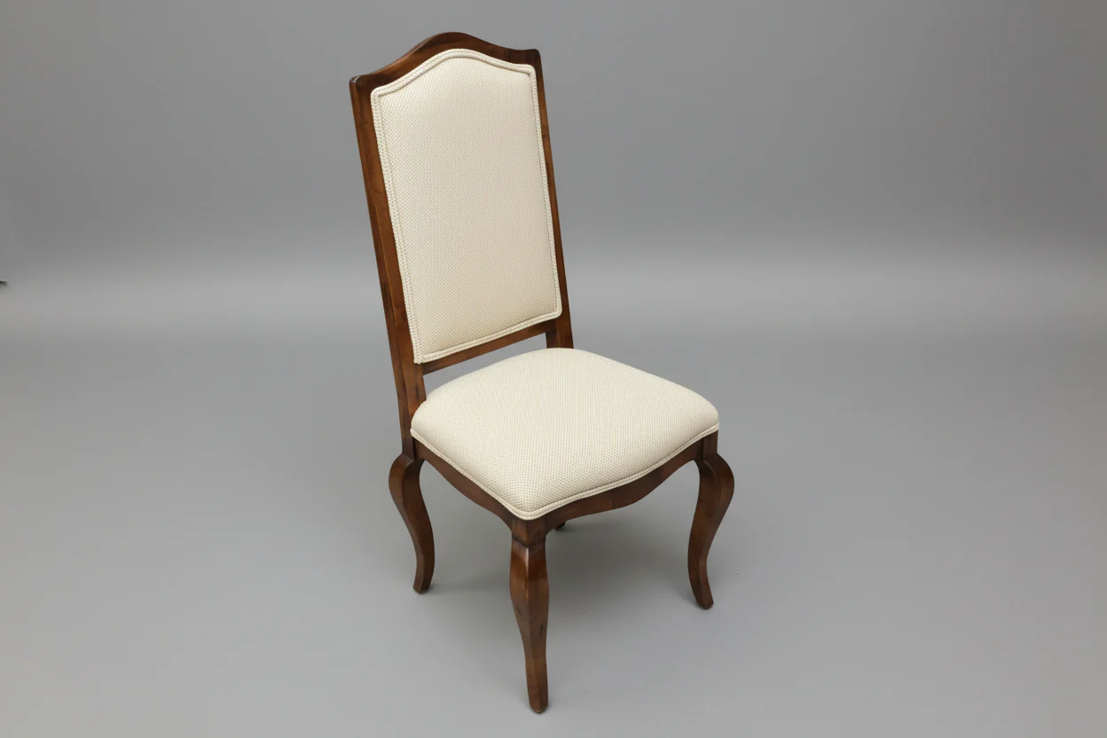 Set Of Four Cream And Dark Wood Dining Room Chairs