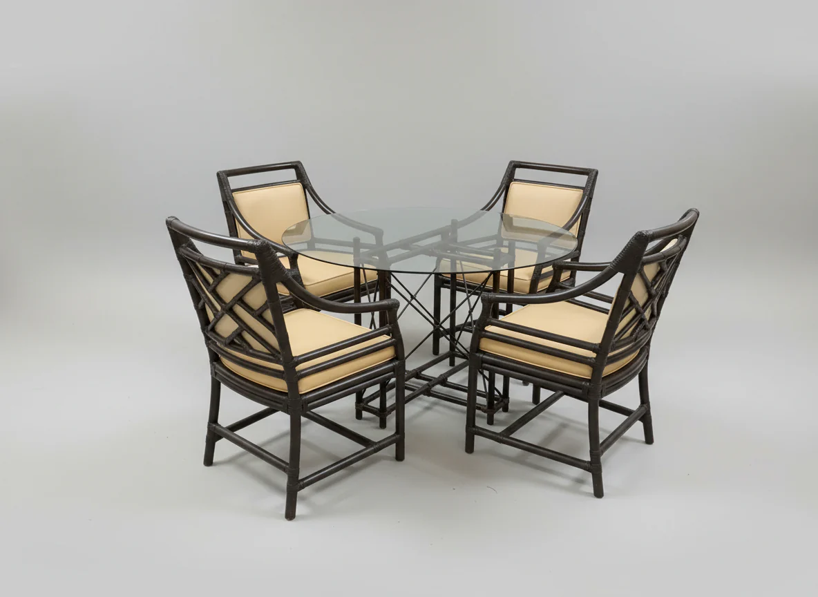 Set Round Glass Top Table and Four Chairs