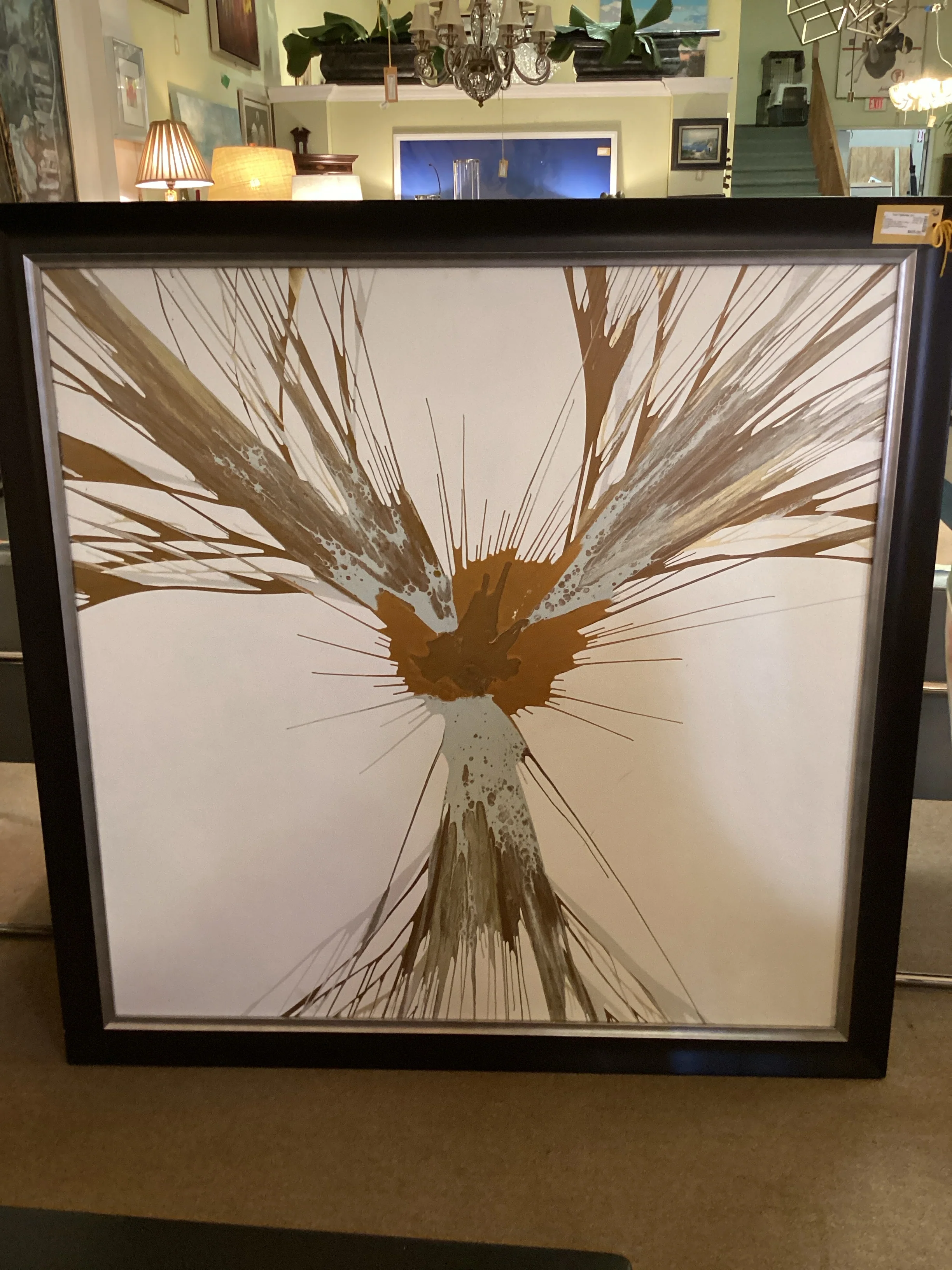 Signed Oil on Canvas Black Frame Gold and Silver Spatter