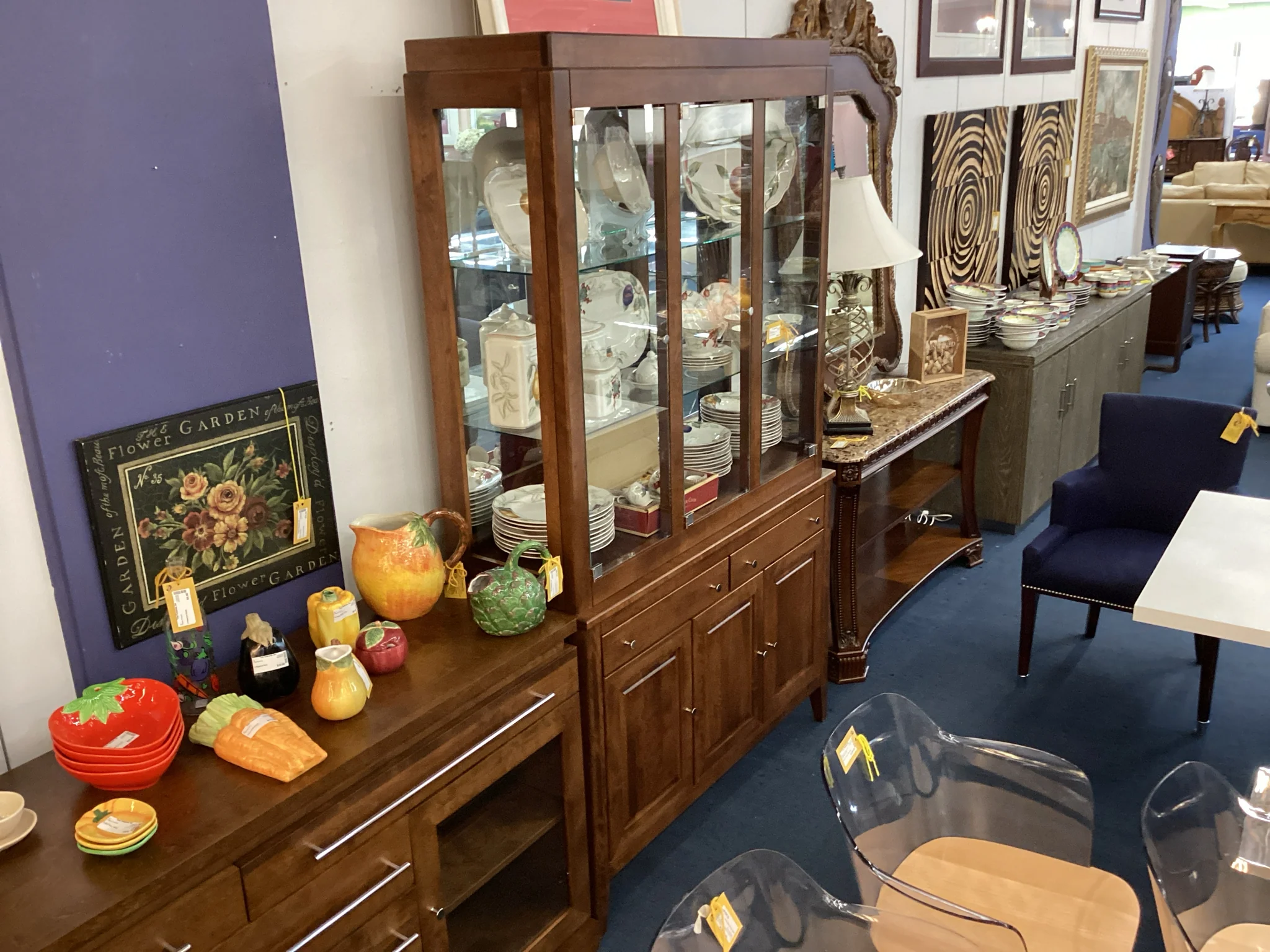 Two Piece Medium Wood China Cabinet - Image 2