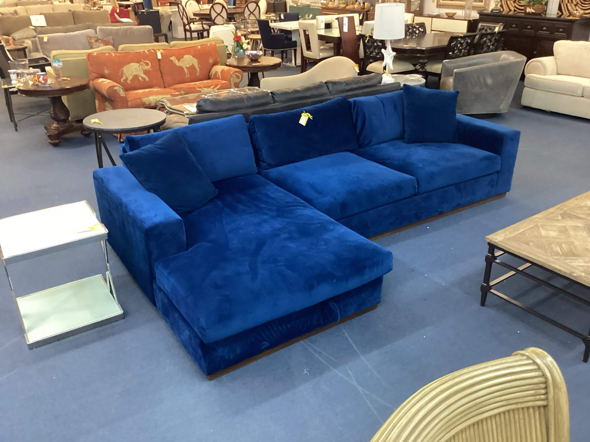 Two Piece Navy Blue Living Room Sectional With Storage