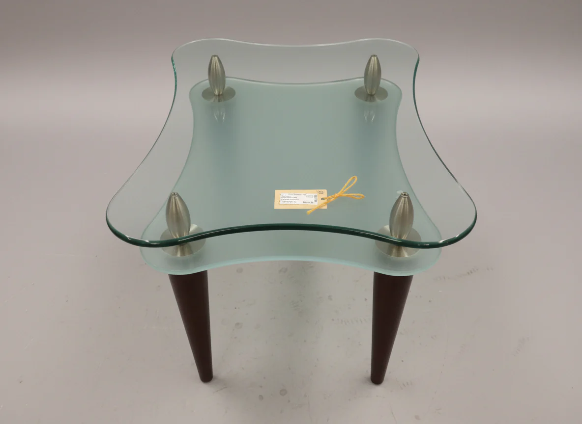Two Tier Frosted And Clear Glass End Table