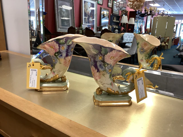 Vintage Floral Horn Of Plenty Compotes - Pair
