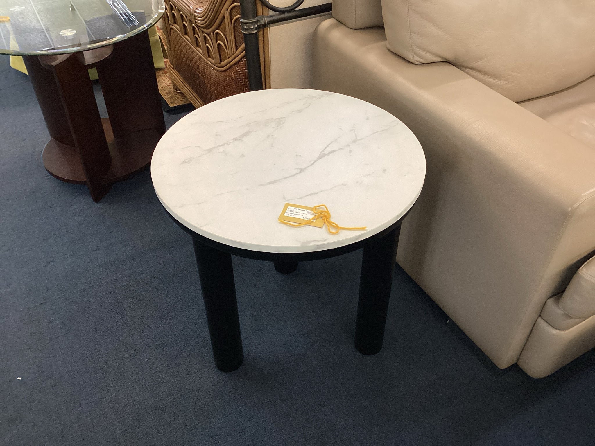 White And Grat Faux Stone Top Accent Table - Image 2