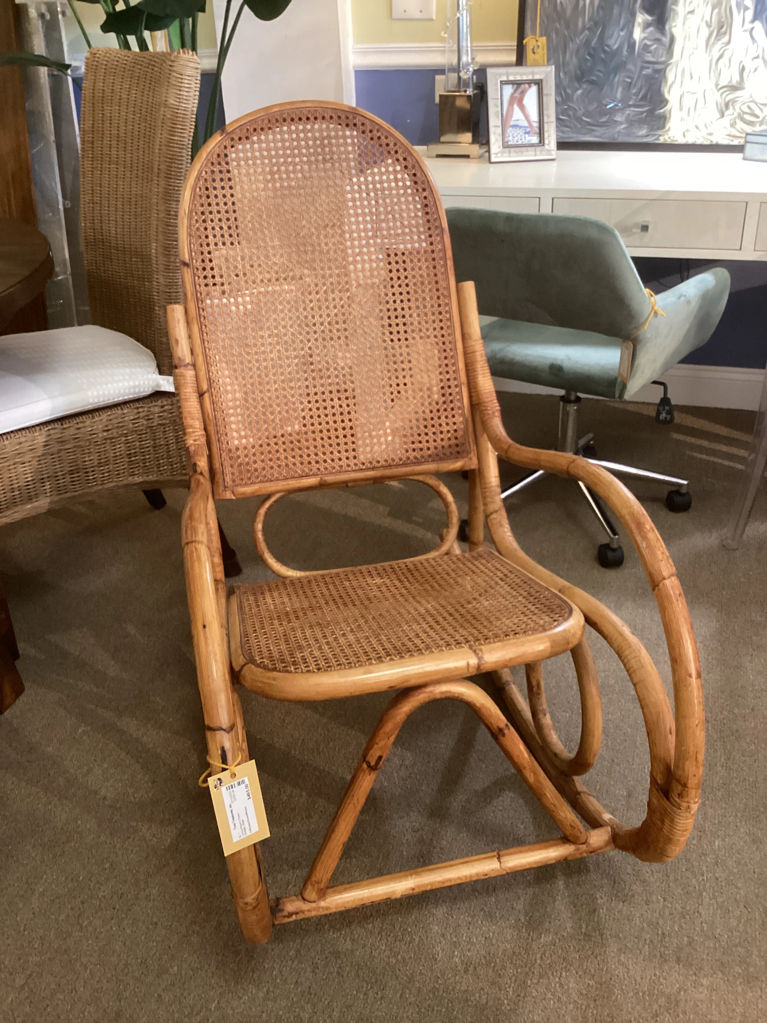 Wicker and Cane Rocking Chair