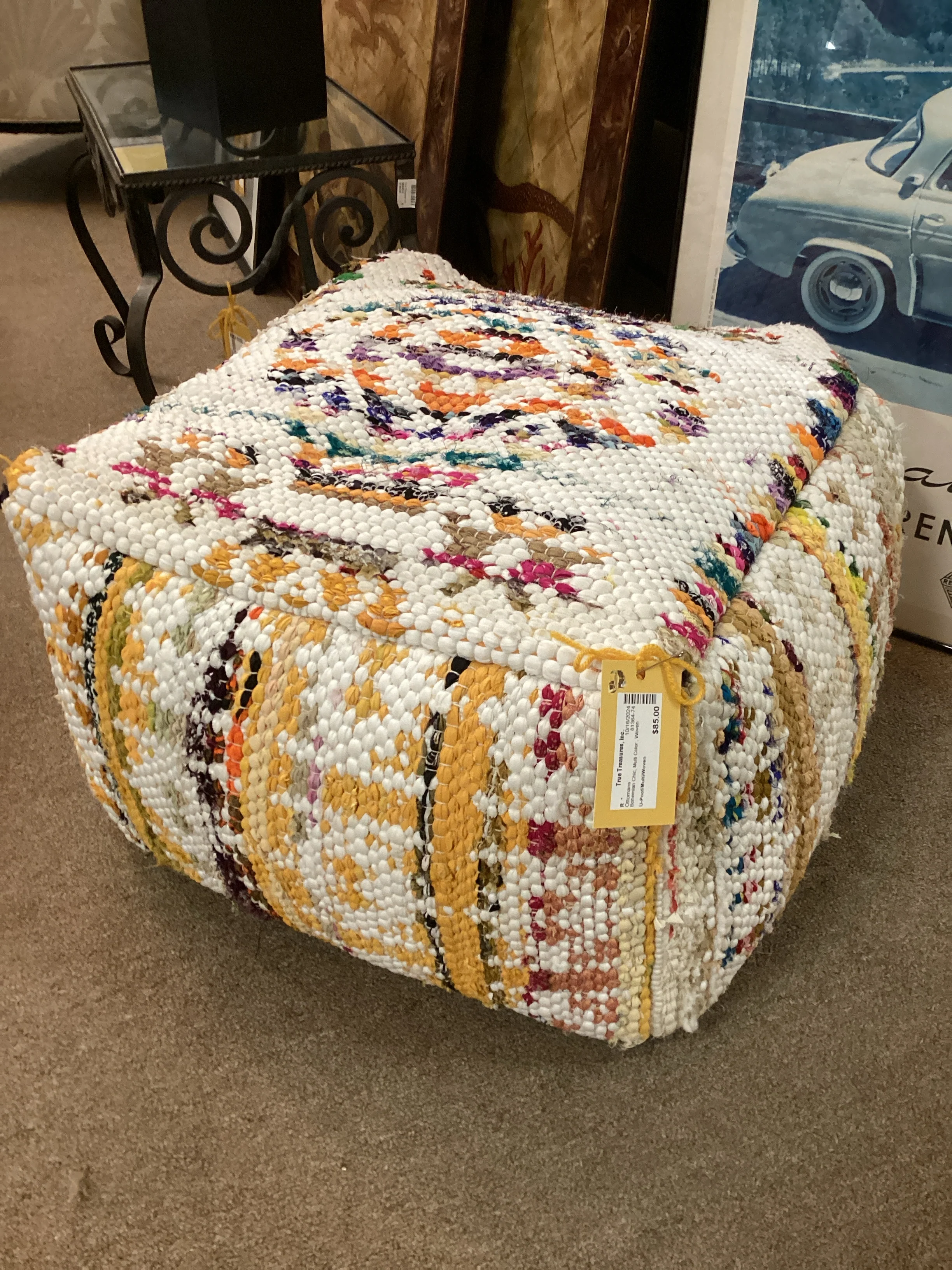 Woven Multi Color Boho Poof
