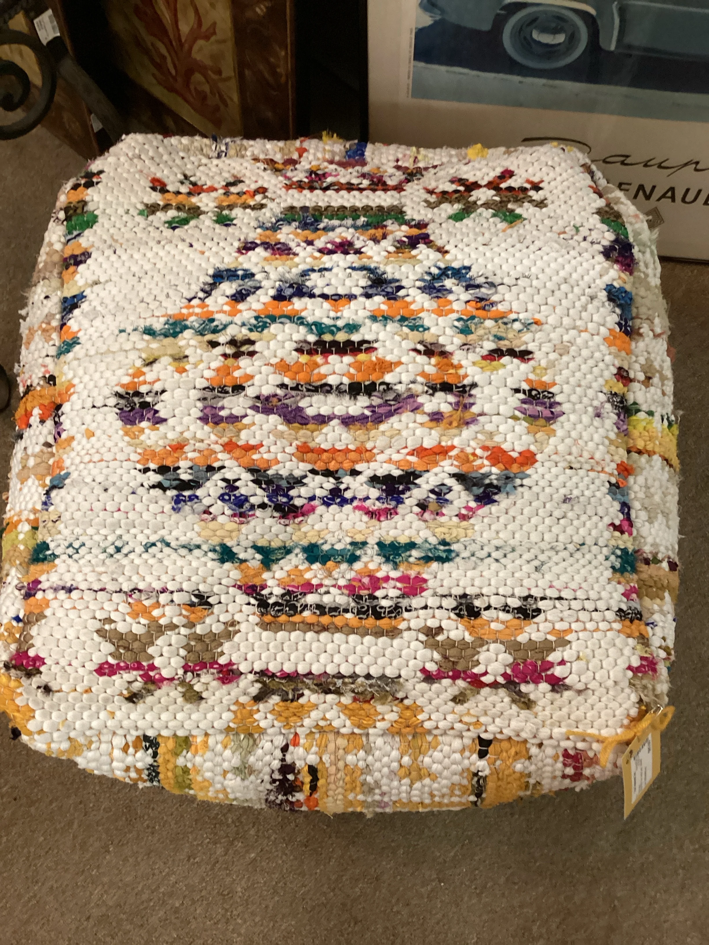 Woven Multi Color Boho Poof - Image 2